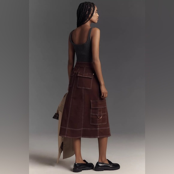 NWT! Anthropologie Wine Pilcro Reworked Utility Midi Skirt - US 4 🏀 - Picture 3 of 8